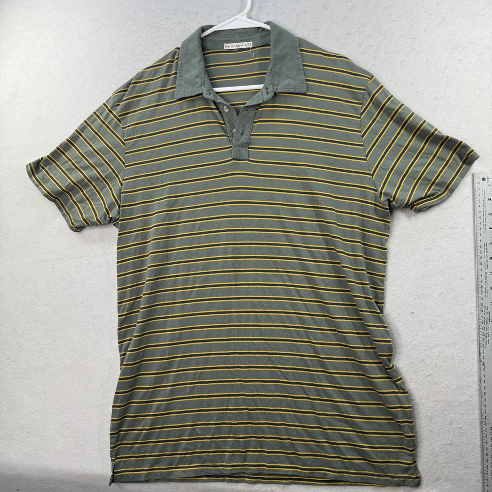 Marine Layer Polo Shirt Mens L/XL Green Striped Supima Cotton Modal Preppy Golf
